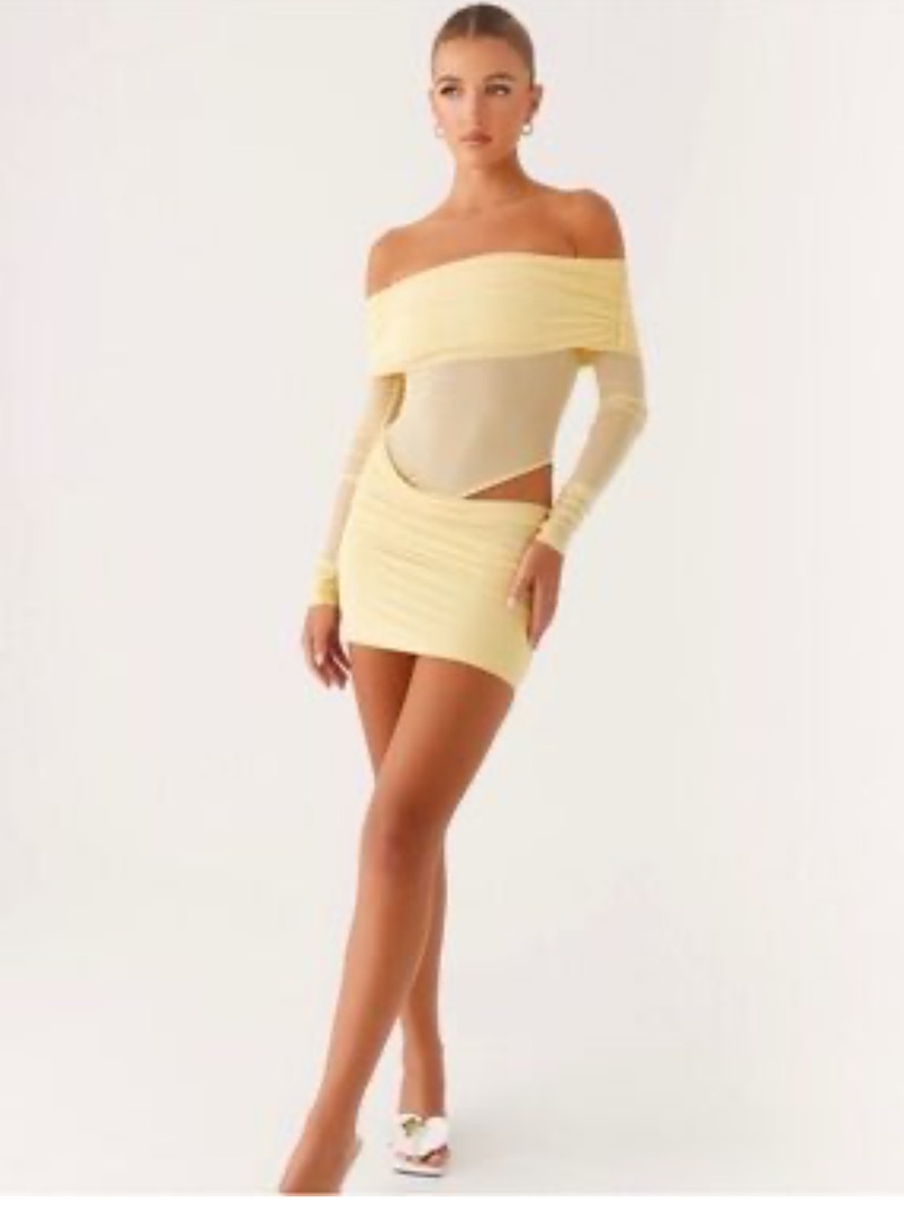 Peppermayo Pastel Yellow Off-Shoulder Mini Skirt
